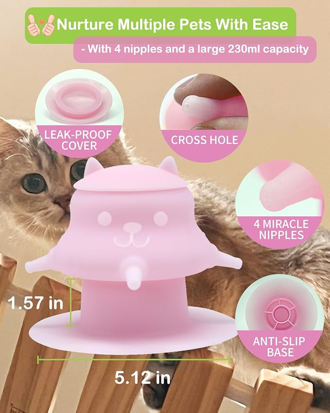 Puppy Bottles for Nursing Puppy Milk - 230ML Upgrade Puppy Feeder for Multiple Puppies, Kitten Bottle Feeding Kit,4 Nursing Nipples for Kittens,Puppies (Pink)