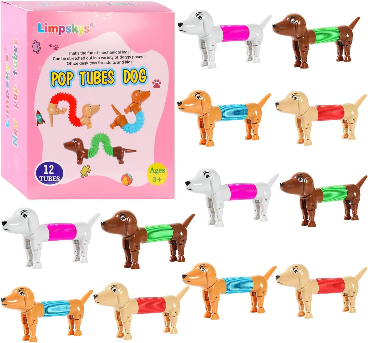 Robot dog,Dog pop tubes,Toy Dog,Animal pop Tubes,Fidget Toys for Kids,Sensory Toys for Kids 5-7,Dog Party Favors,autism sensory products,sensory toys for kids with autism,toys for ages 5-7（12Pcs Dog）
