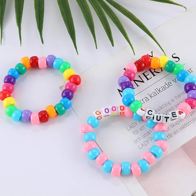 1720+pcs Pony Beads Kit 1830pcs 6 Style Letter Alphabet Beads Rainbow Plastic Pony Bead Bulk Multicolor Kandi Bead Elastic String DIY Crafts Jewelry Making Kit for Bracelets Necklaces