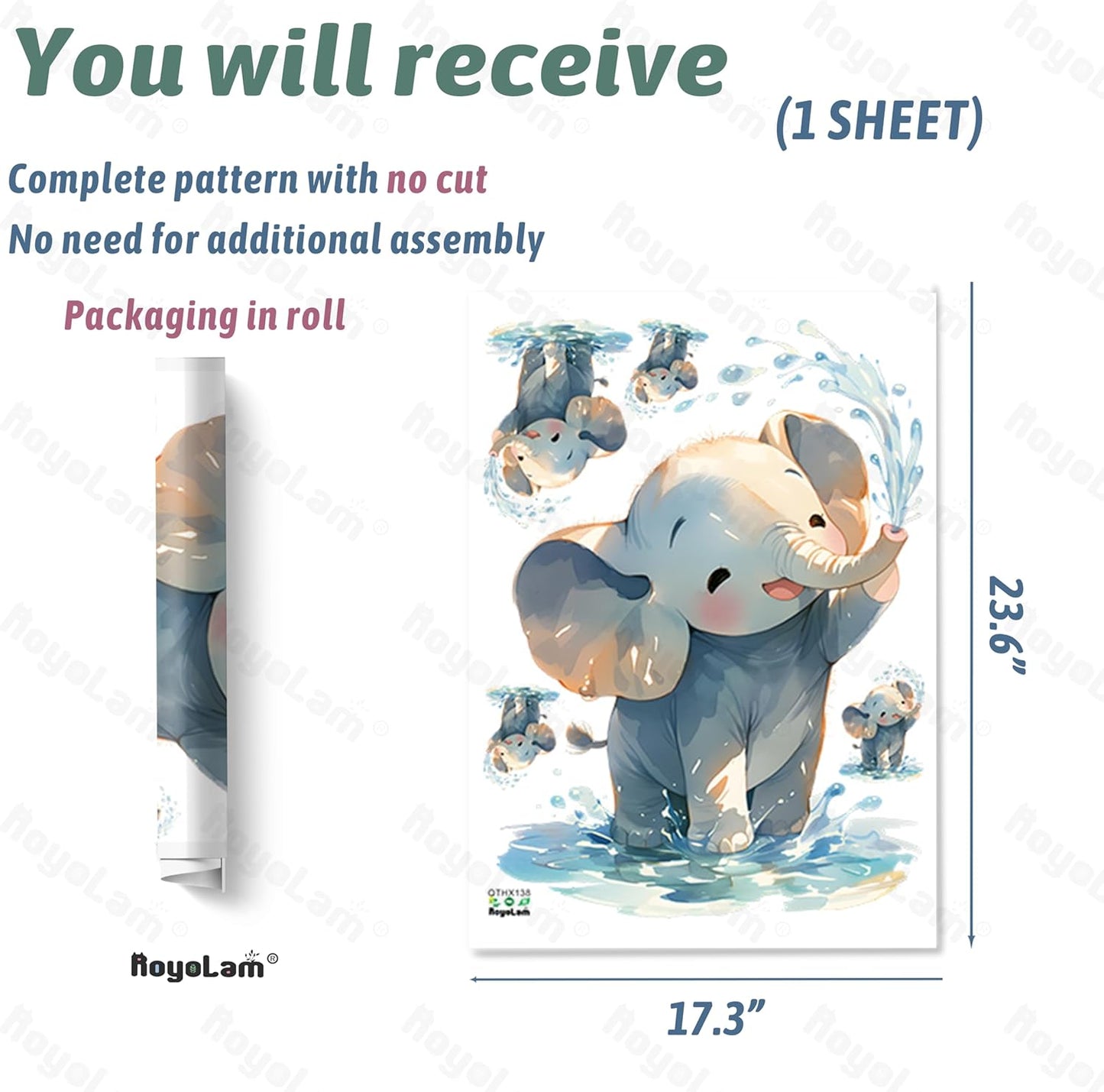 Cartoon Baby Elephant Wall Decals Removable Animal Vinyl Stickers for Nursery Bathroom and Kids Playroom Water Play Decor Peel and Stick Wall Art