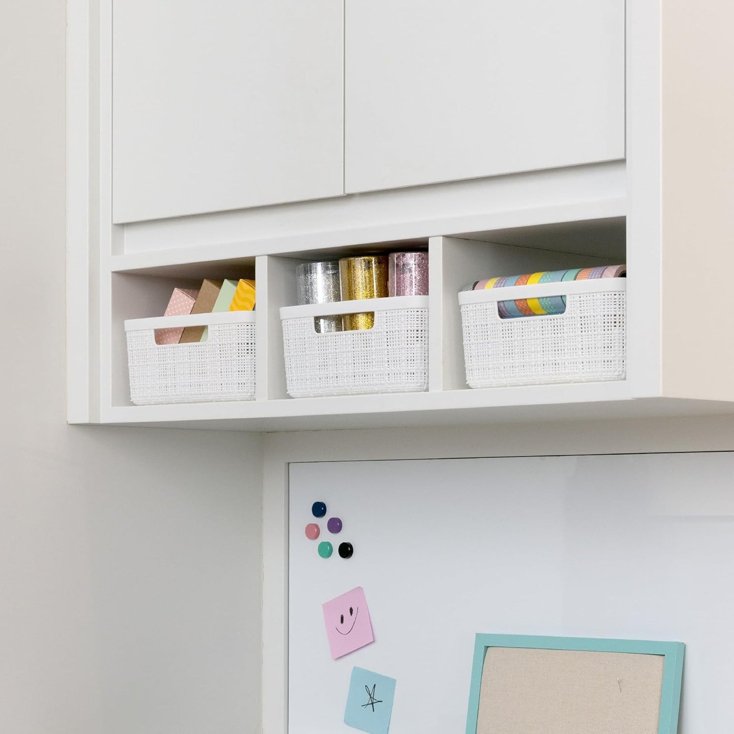 Curver Set of 8 Jute Small Decorative Plastic Organization and Storage Baskets, Perfect Bins for Home Office, Closet Shelves, Kitchen Pantry and All Bedroom Essentials