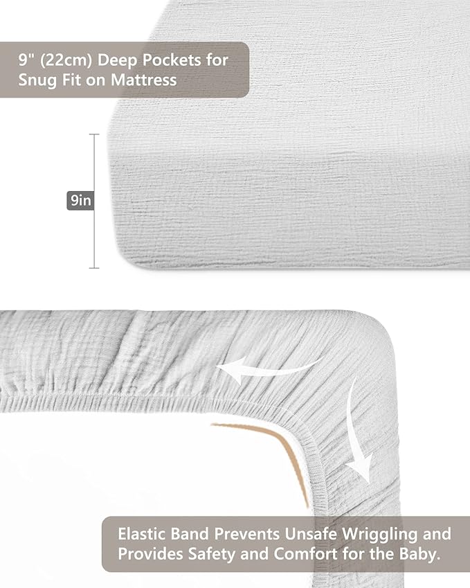 Crib Sheets for Boys Girl, Fitted Baby Toddler Bed Sheets 28" x 52", Neutral Muslin Cotton Crib Mattress Bedding Soft and Breathable Comfort (White)