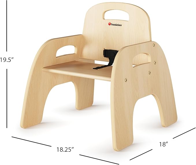 Foundations Simple Sitter Low Wood Feeding Chairs Multipack, Wide No-Tip Base, Adjustable Safety Harness, Stackable Wood Toddler Chairs with Food Service Grade Finish, 2 Pack (9 inch)