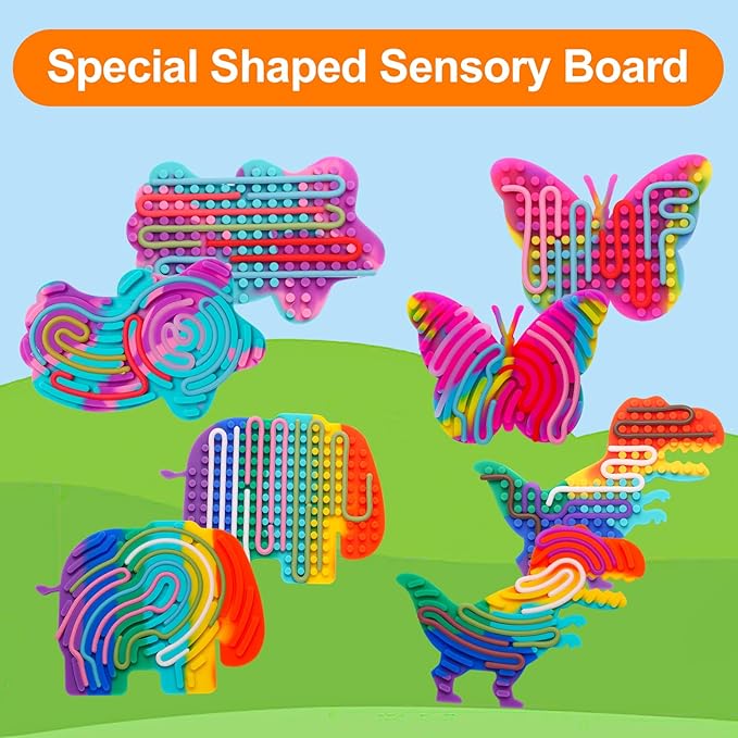 4 Pack Sensory Activity Board Toys Set, Silicone Fidget Toys Adults Toddler, Bulk Party Favors Sensory Toys for Kids 8-12, Calm Down Fidget Toy for Stress Relief ADHD and Autism