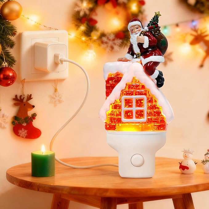 Christmas Night Light Plug into Wall Swirling Glitter USB Portable Christmas Decorative Night Light Decoration for Kids Adults Bedroom Kitchen Living Room Holiday Decor (Santa Claus)