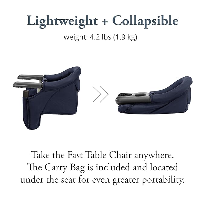 Inglesina Fast Table Chair, Navy - Portable Baby High Chair - for Babies & Toddlers up to 37 lbs - Collapsible Design - Fits Tables 0.8'' to 3.5'' Thick - Compact & Easy to Use - Travel Bag Included