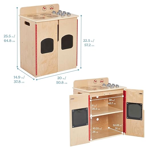 ECR4Kids Play Kitchen Stove, Wooden Playset, Natural