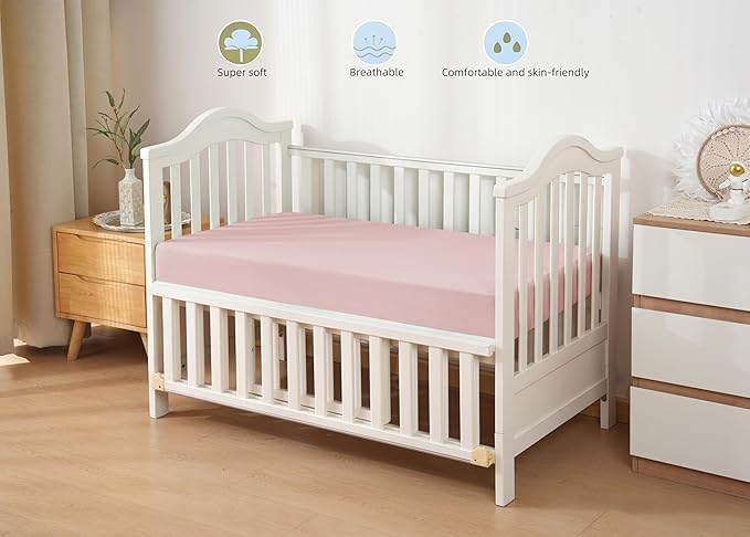 HBHLFZ Crib Sheets for Boys, Girls, 28x52 Inch Fitted Crib Sheet - 8 Inch Deep Pocketed Fixed Sheet - Soft and Comfortable Microfibre - Fits Standard cot and Toddler mattresses, Light Pink