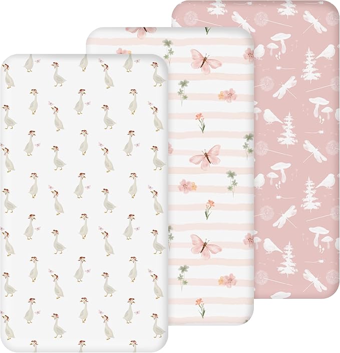 Nap Mat Sheet 47"x24", 3 Pack Pink Floral Baby Crib Sheets Fitted Elastic Corners, Preschool Day Care Rest Mat Cover, Soft Breathable - Compatible with Regalo My Cot, Joovy Travel Cot