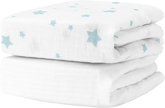 Newton Baby Fitted Single Layer Crib Sheet (2-Pack) - Ultra Breathable and Soft, Organic Cotton, Fits All Standard Cribs, White Stardust