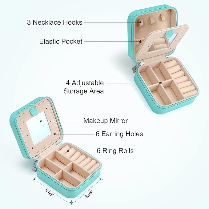 Parima Travel Jewelry Box for Girls Women, Jewelry Organizer Box | Personalized Jewelry Boxes for Women Girls Jewelry Box | Necklace Earrings Ring Box - Letter J, Aqua Blue