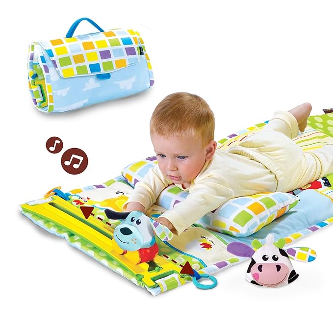 Yookidoo Baby Gym and Play Mat - 3 Stage Accessory Gym with Motorized Robot Track - 20 Development Activities - Age 0-12 Months (Tummy Time Playmat)