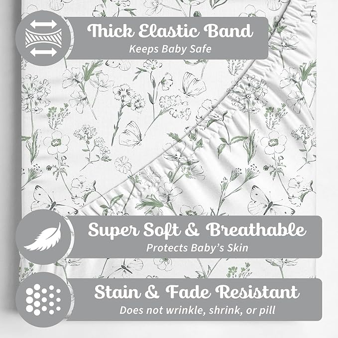 Baby Bassinet Sheets Girl (Butterfly Garden) 2-Pack - Fitted Bedside Bassinet Sheets - Buttery Soft Cotton Blend for Standard Mattress Pad - Compatible with Halo BassiNest