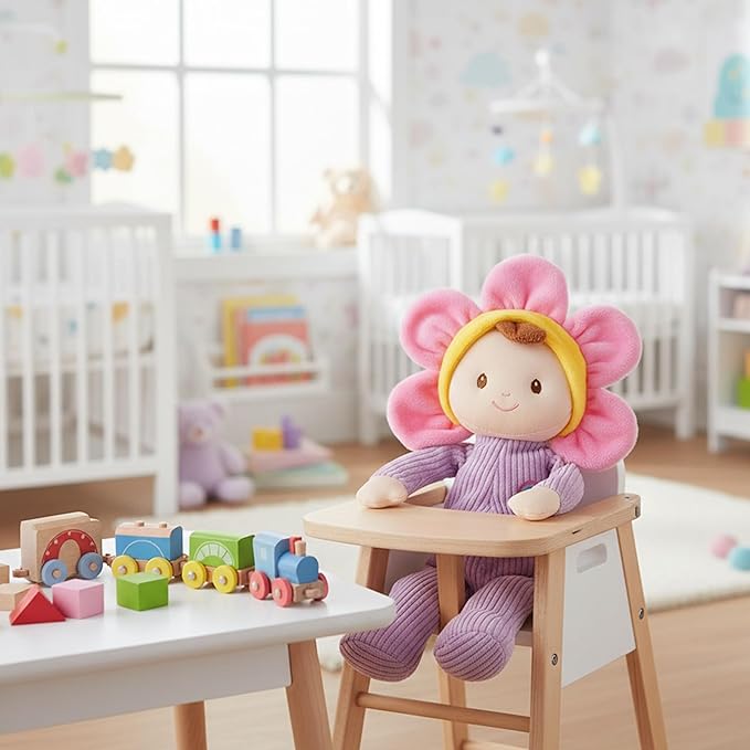 June Garden My First Doll Florie Blossom – 10" Soft Plush Doll – Baby Safe Infant Cuddle Toy – Newborn Purple Corduroy – 0+ Months