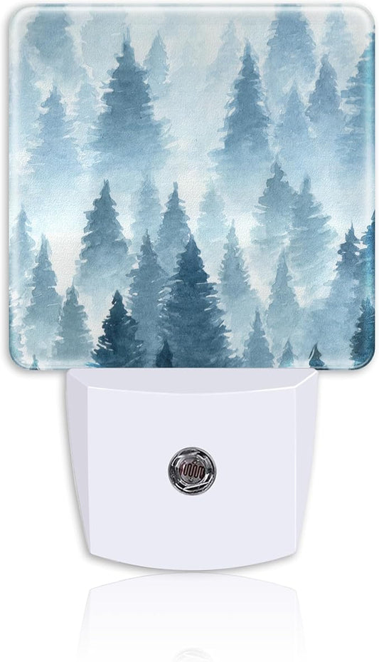 Watercolor Foggy Forest Night Light Plug into Wall with Dusk to Dawn Sensor Energy Efficient LED Nightlight for Women Girls Boys Room Decor,Hallway,Kitchen,Bathroom,Nursery,Stairs
