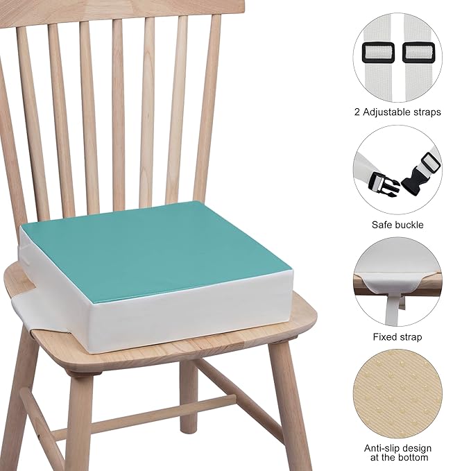 Kalawen Booster Seat for Dining Table, Waterproof PU Washable Thick Toddler Dining Booster Seat, Kids Booster Seat for Dining Table with 2 Adjustable Straps Safety Buckle