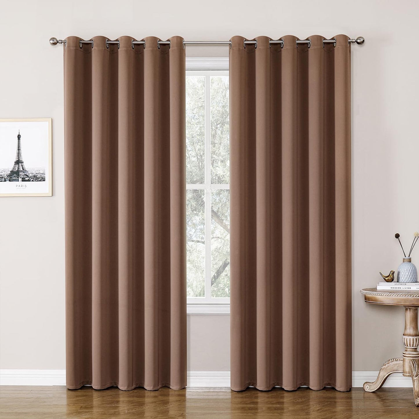 ChrisDowa Blackout Curtains 70 inches Wide for Bedroom - 2 Panels Set Extra Wide Grommet Thermal Insulated Room Darkening Curtains for Living Room (Cappuccino, 70 x 84 Inch)