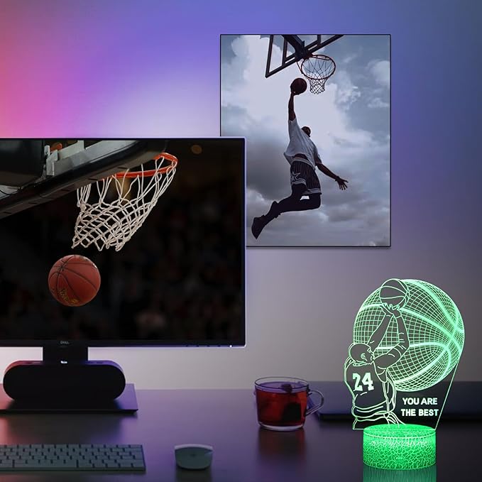 Basketball Mood Light for Fans, 3D LED Basketball Lamp Illusion, Gifts for Boys, Unique Room Decor,16 Colors Night Light with Remote Control Dimmable