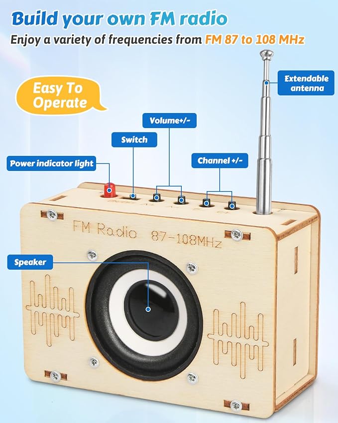 Poraxy Science Kits for Kids Age 8-12 12-14, STEM Kits 8-10, Build Your Own FM Radio Kit, Electronic Circuits DIY Experiment Engineering Building Project, Toys Gifts for Teen Boys Girls 9 11 13 15 16+