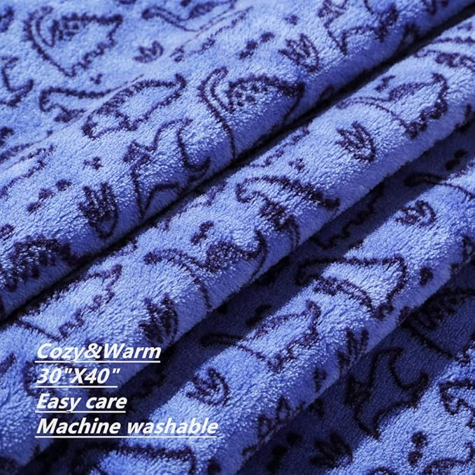 CREVENT 30"X40" Lightweight Fuzzy Fluffy Warm Plush Baby Blanket for Boys Infant Toddler Newborn Crib Cot Stroller - Blue Dinosaur