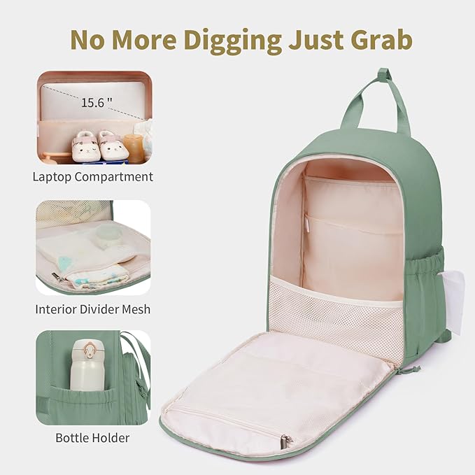 CEI-CEI Diaper Bag Backpack Large Baby Diaper Bag Water-resistant Travel Diaper Backpack for Boys Girls Newborn with Insulated Pockets, Changing Pad, Stroller Straps