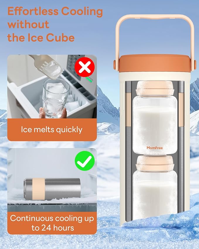 22oz Portable Breast Milk Cooler for Breastmilk Storage, Liquid Gold Saver 360° Cooling Keeps Milk Fresh for 24 Hours, Larger Capacity Breastmilk Chiller with 2pcs Bottles for Outdoor Mom