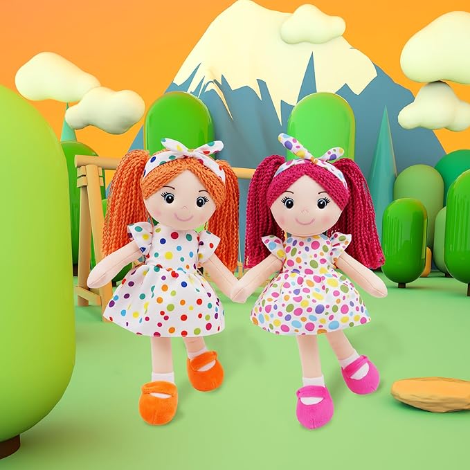 June Garden 14" Snuggle Cuties Bella - Soft Cuddly Plush Doll Gift for Girls - Huggable Rag Doll - Orange M