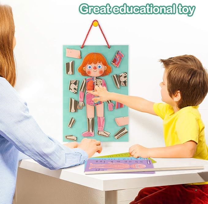 Human Body Puzzle for Kids Toddlers 90PCS Magnetic Boy Girl Anatomy Play Set Body Parts Organs Muscles Skeleton and Bones Wooden Puzzle Toys Aged 3+ Educational Learning Preschool Toys
