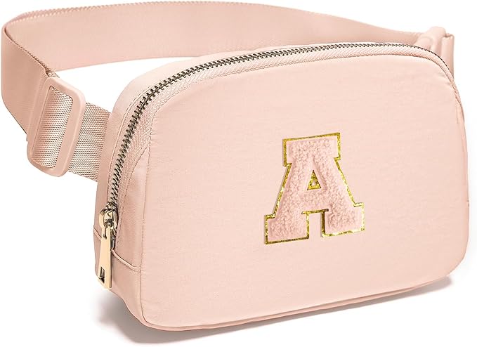 Gitus Gifts for 8 9 10 11 12 Year Old Girls Belt Bag Fanny Pack Crossbody Bags with Initial Letter Patch Cute Stuff Birthday Gifts for Teen Girls Women Personalized Trend Stuff (Coral Pink-A)