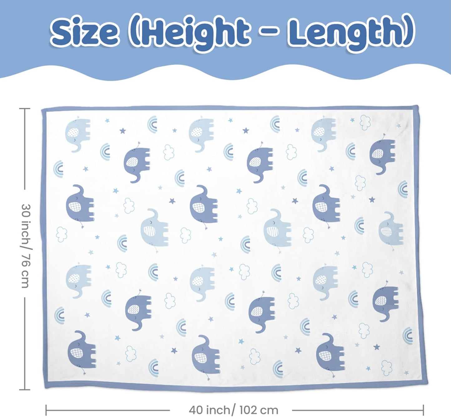 Elephant Minky Baby Blanket 30 x 40 Inches for Boys Girls, Soft Plush Receiving Blanket with Dotted Back, Gift for Toddler Newborn Infant Christmas Birthday Baby Shower
