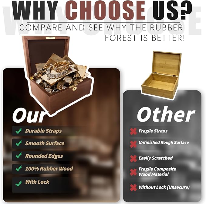 Locked Wooden keepsake box with Hinged Lid, Ash Wood Decorative Keepsake Box with Hinged Lid, Handmade Mortise & Tenon Joints, Durable Wood Box Storage for Jewelry & Valuables