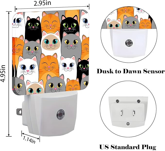 Cats Night Light,Plug Into Wall Decor for Stairway,Hallway,Kitchen,Dusk to Dawn Sensor Nightlights for Boys/Girls/Women/Men Room Gifts
