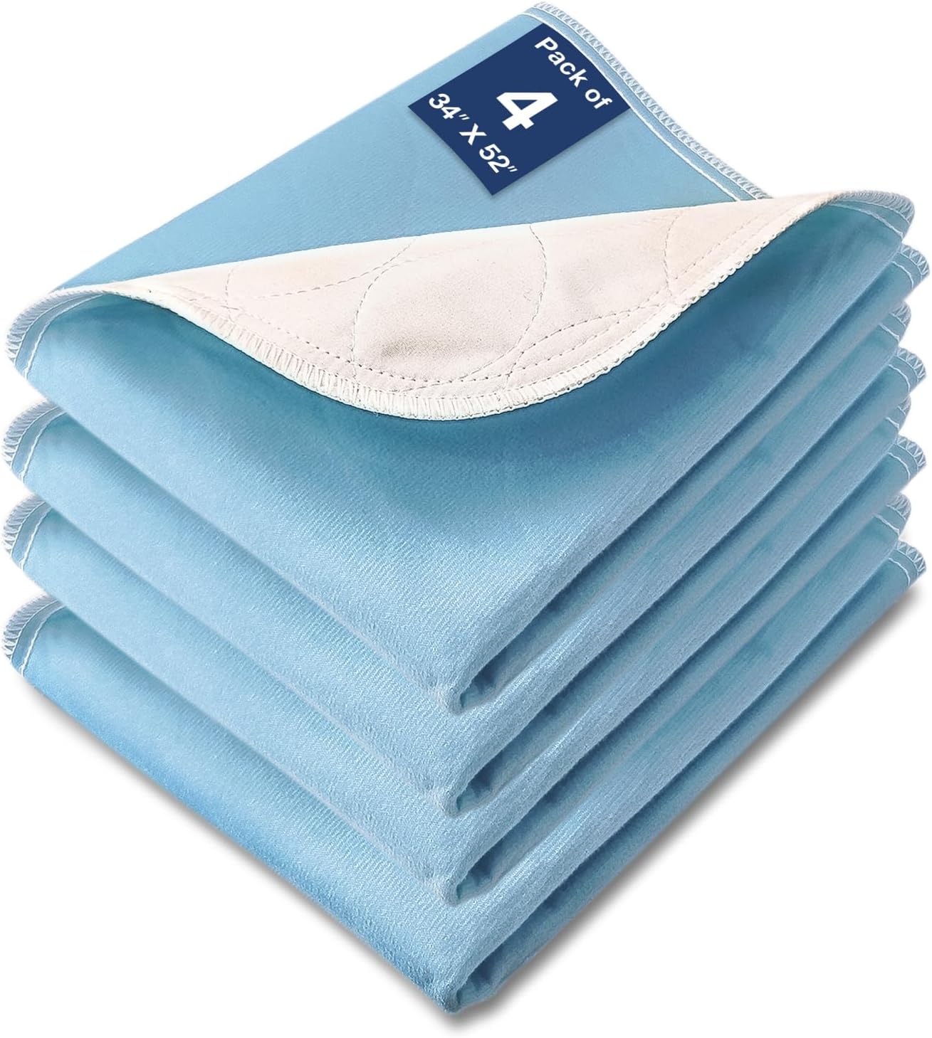 Bed Pads Washable Waterproof, 34" x 52" (4 Pack) Incontinence Bed Pads, Waterproof Bed Pad & Pee Pad, Perfect for Kids, Adults, The Elderly and Pets