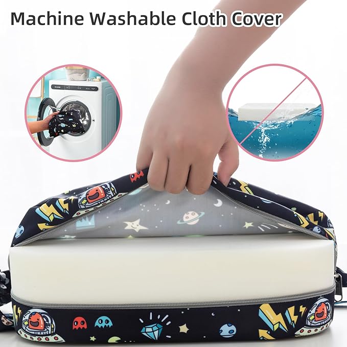 Toddler Booster Seat for Dining Table, Portable Kids Booster Seat with Safety Buckles Portable Increasing Booster Cushion with Non-Slip Bottom (Black Astronaut)