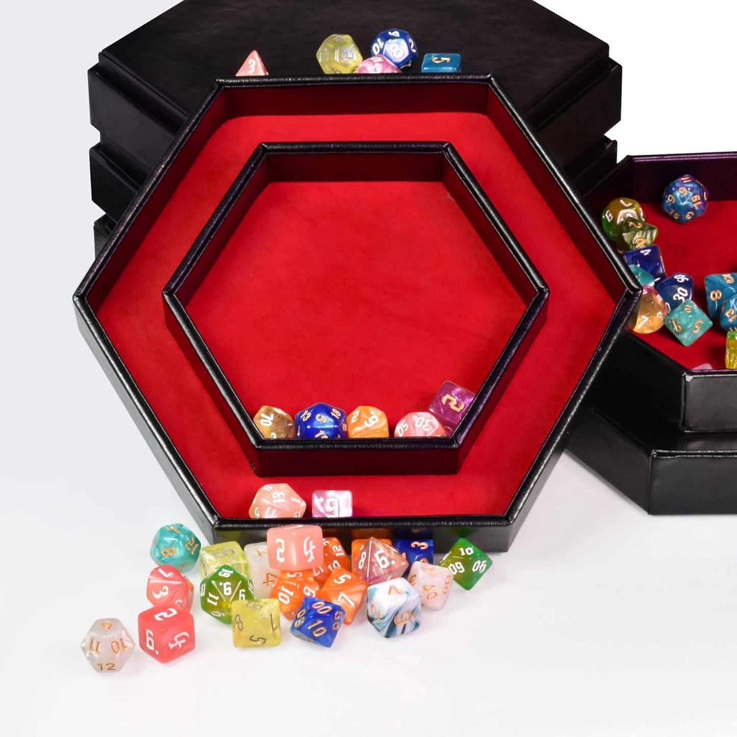 DND Dice Tray - 2 in 1 Hexagonal Rolling and Storage Tray, Faux Leather Material, Red Color, Compatible with D&D, MTG, Dice Arena