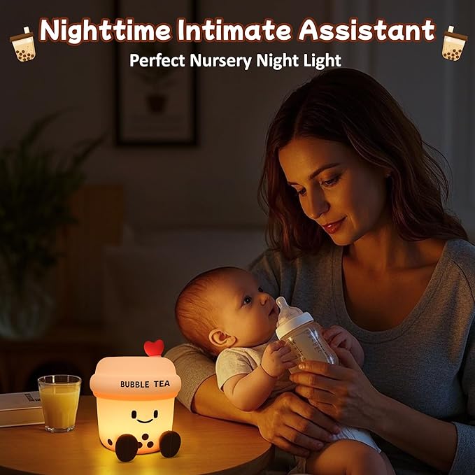 Attivolife Bubble Tea Night Light, Cute Boba Tea Nursery Silicone Lamp, Rechargeable Protable for Bedroom Home Table Decor Light with Dimmable & Timer, Christmas Birthday Gift for Kid Children Toddler