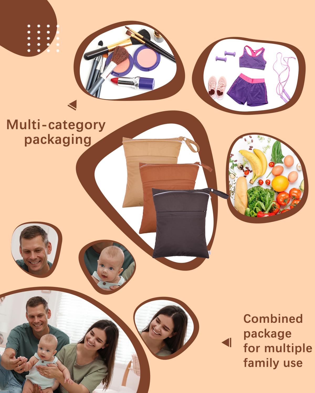 babygoal Wet Bags 3 Pack, Waterproof Travel Dry Bags for Baby Diapers, Beach, Pool, Gym, Swimsuits, Food Storage and Wet Clothes 3LN37-B