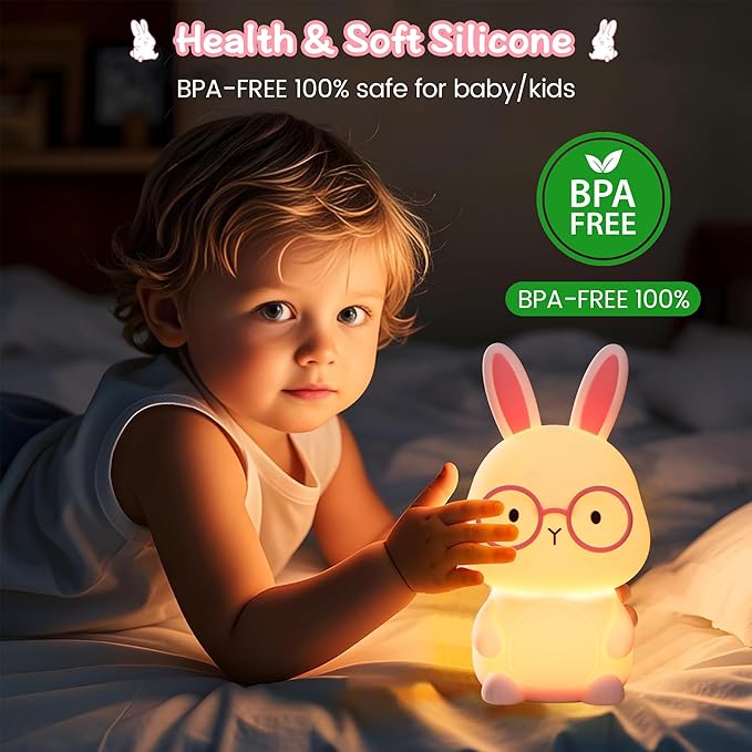 Bunny Lamp for Kids,Rabbit Night Light with Color Changing, Rechargeable LED Nightlight for Easter Gift,Silicone Bedside Touch Lamp,3 Levels Dimmable/Timmer Nursery Bedroom Light, Baby Room Decor