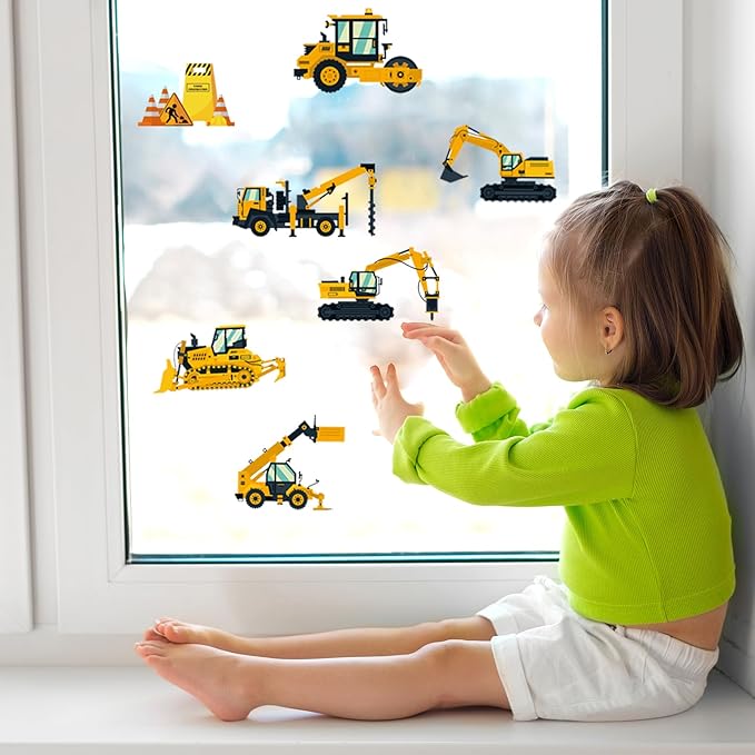 Wall Decals Stickers Construction Vehicles Wall Stickers Tractor Excavator Crane Wall Murals Peel and Stick Removable Wall Decor for Nursery Kid Boys Girls Bedroom Living Room Playroom Classroom