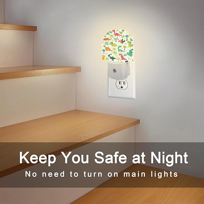 Cute Funny Dinosaurs Night Light for Kids, Childish Dinos Night Light Plug in with Dusk to Dawn Sensor, 0.5w Energy Saving Sleep Friendly Nightlight for Hallway Stairway Kitchen Bedroom