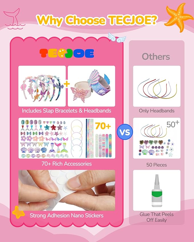 TECJOE DIY Headband Making Kit, Including Headbands & Slap Bracelets, DIY Hair Accessories Set, Arts and Crafts Gifts for Girls, Girl Toys for Age 3–10