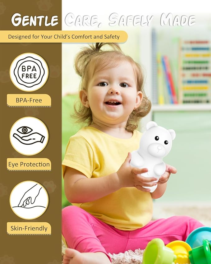 Night Light for Kids, Rechargeable Dimmable Silicone LED Nightlight with 7 Colors, Baby Nursery Night Lamp, Touch Squishy Lamp, Cute Gifts for Girls, Boys, Toddler Room Decor, Bear