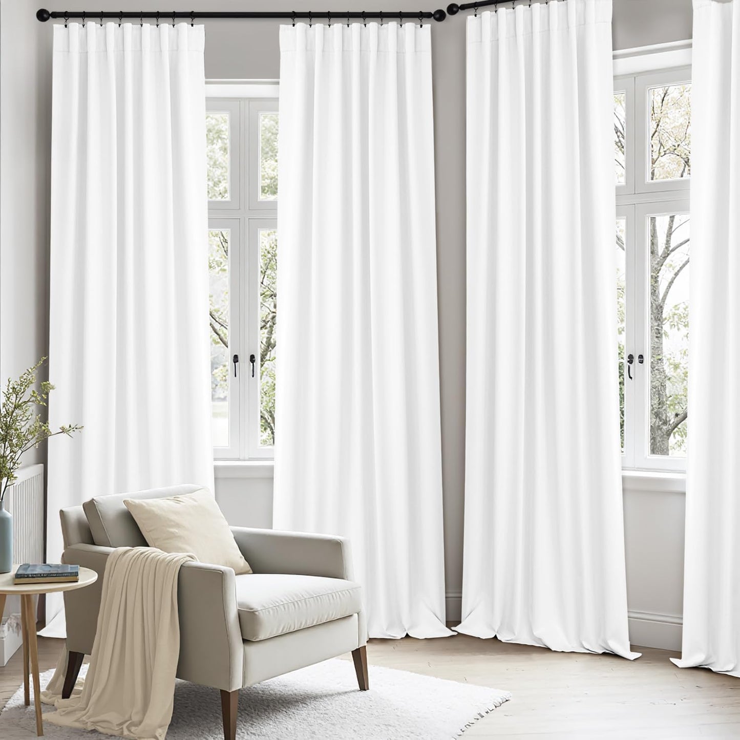 ANRODUO Back Tab Blackout Curtains for Bedroom Living Room, Rod Pocket Pinch Pleated Thermal Insulated Room Darkening Curtains 84 Inches Long 2 Panels, White, 42 x 84 Inch