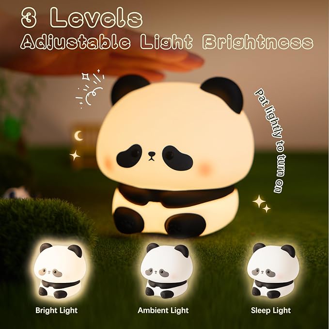 Cute Panda Night Light, LED Squishy Novelty Animal Night Lamp, Food Grade Silicone 3 Level Dimmable Breastfeeding Nursery Nightlight for Room Decor, Cute Gifts Stuff for Boys Girls Baby Children