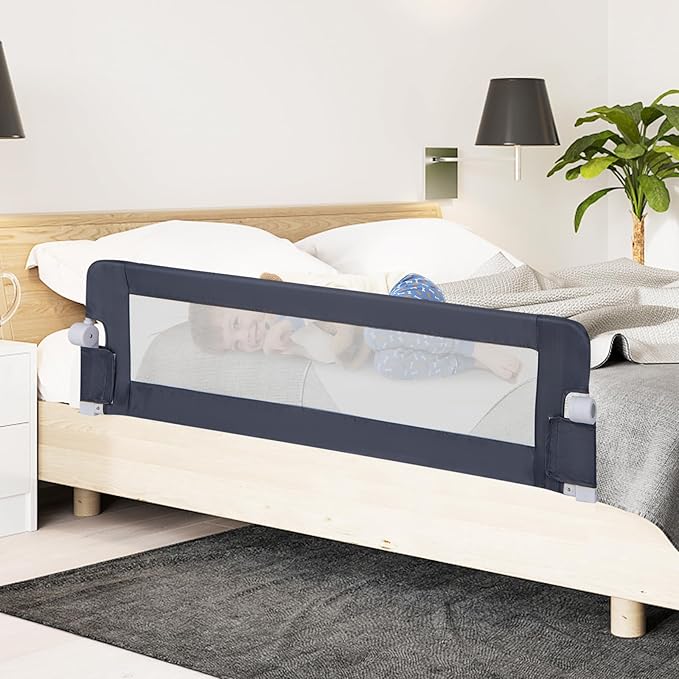 BABY JOY Bed Rails for Toddlers, Extra Long, Swing Down Safety Bed Guard for Convertible Crib, Folding Baby Bedrail for Kids Twin, Double, Full Size Queen & King Mattress (60-Inch, Dark Blue)