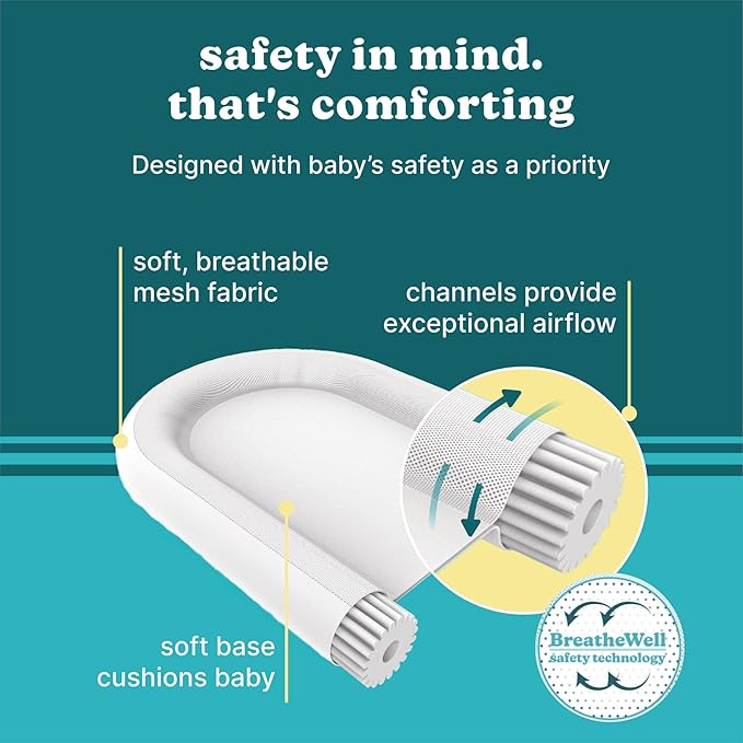 MyBaby 3-in-1 Calming Baby Cushion, Soothing Comfort for Newborns & Infants, Snuggling Sensation, Sound and Vibration, Designed for Safety, Rechargeable & Machine-Washable, by Homedics, Gray