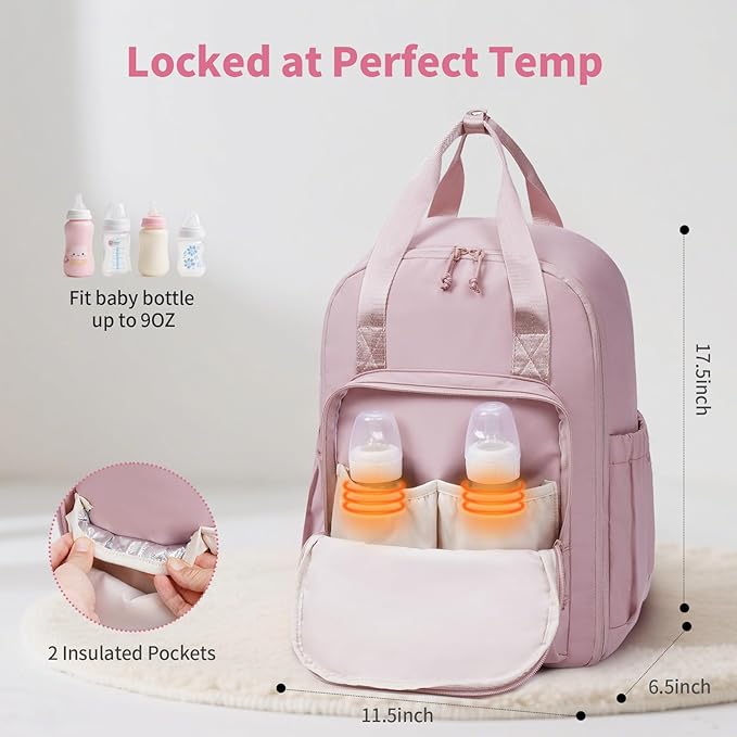 CEI-CEI Diaper Bag Backpack Large Baby Diaper Bag Water-resistant Travel Diaper Backpack for Boys Girls Newborn with Insulated Pockets, Changing Pad, Stroller Straps