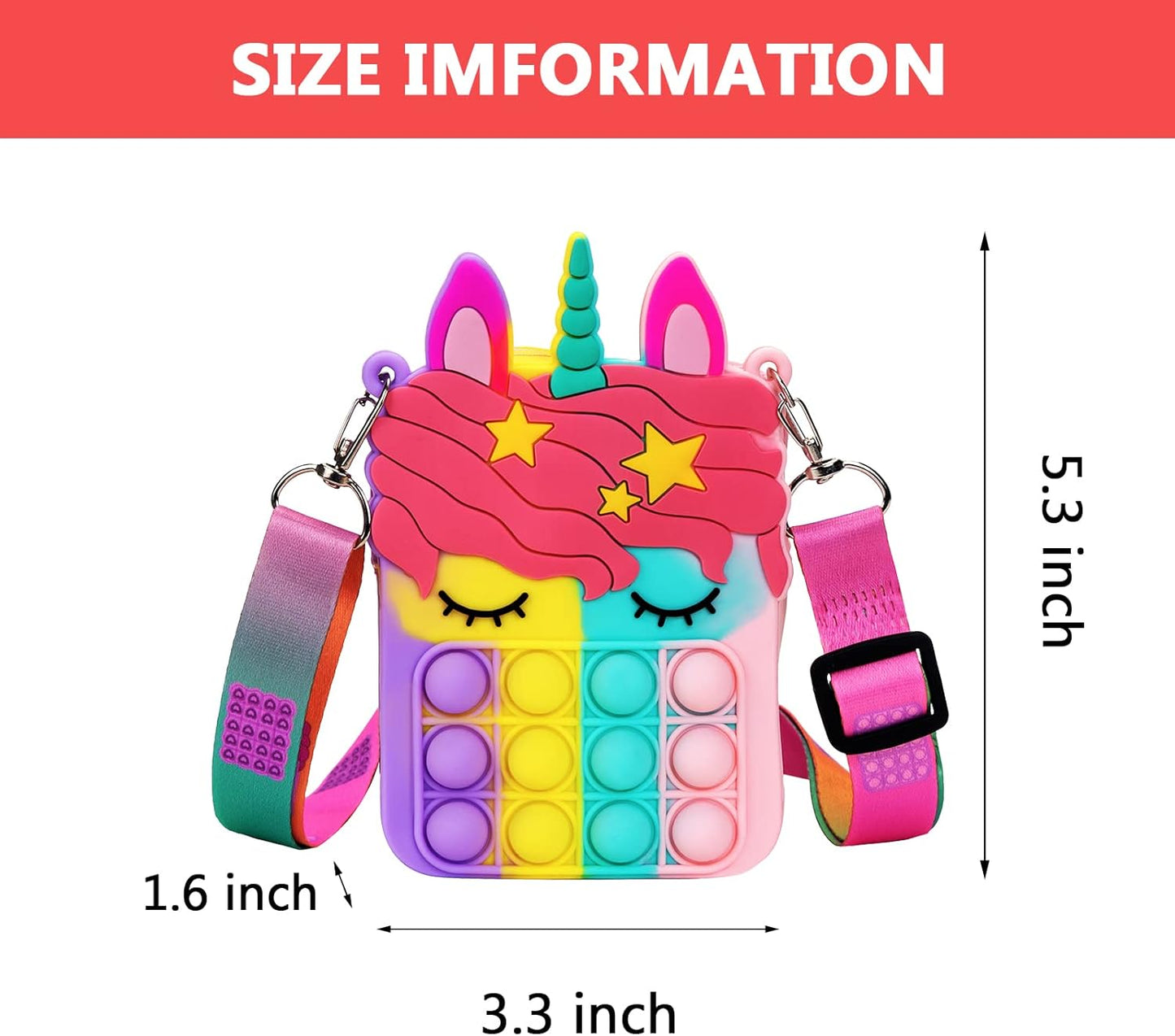 civan Small Pop Purse, Unicorn Pop Purse for Girl and Women Pop Bag with Unicorn Pop Toy, Shoulder Bag Fidget Toys Pop Fidget Backpack Toy for ADHD Anxiety Kids Silicone Bag Pop for Girls