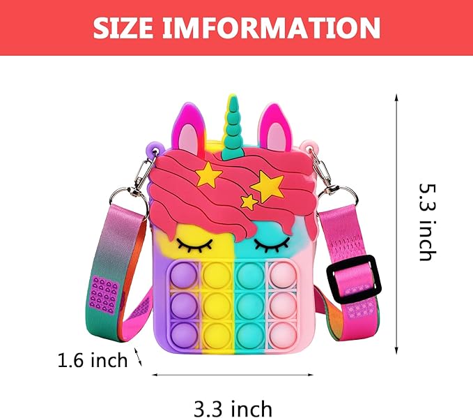Civan Small Pop Purse,Unicorn Pop Purse for Girl Boy and Women Pop Bag with Unicorn Pop Toy,Shoulder Bag Fidget Toys Pop Fidget Backpack Toy for ADHD Anxiety School Backpack Silicone Bag Pop for Girls