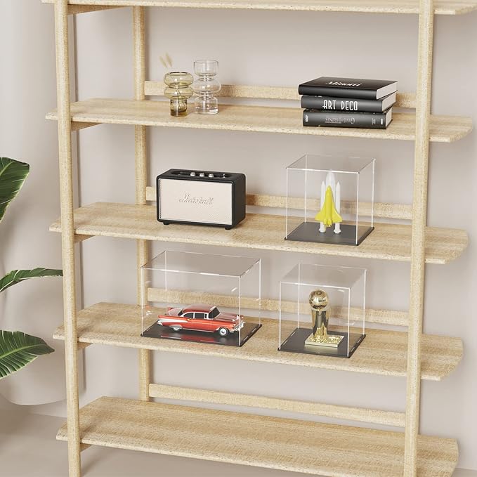 Acrylic Display Case, 8x8x9.6 Inch Rectangle Acrylic Boxes for Display, Clear Display Cases with Matte Black Base and Lid for Collectibles and Figures